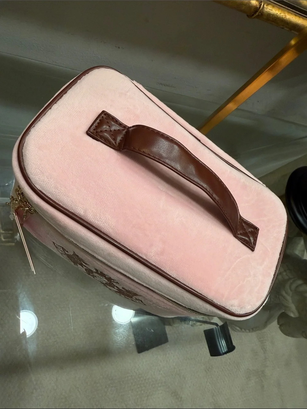 Juicy Couture Light Pink Velour Cosmetic Case with Gold Crest